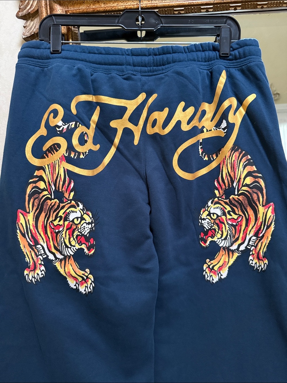 Ed Hardy Women’s  Blue Drawstring Wide-Leg Sweatpants. Size L.
